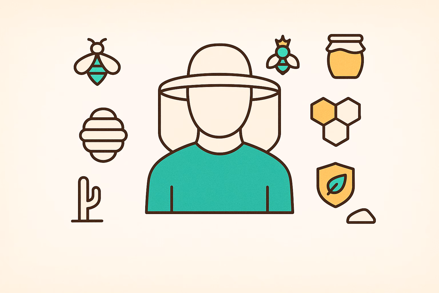 Person with a bee veil surrounded by bees, honey, and a hive, highlighting Marana AZ bee removal services.
