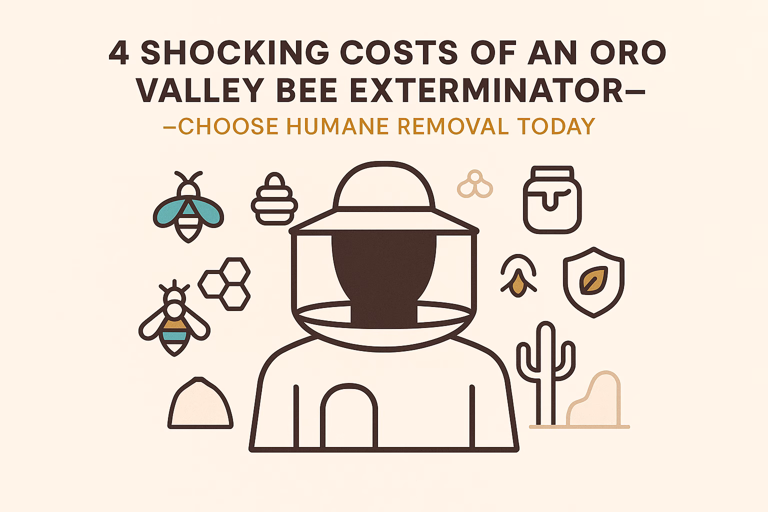 4 shocking costs of an Oro Valley bee exterminator highlighted with bees, a beekeeper, and a call for humane removal.