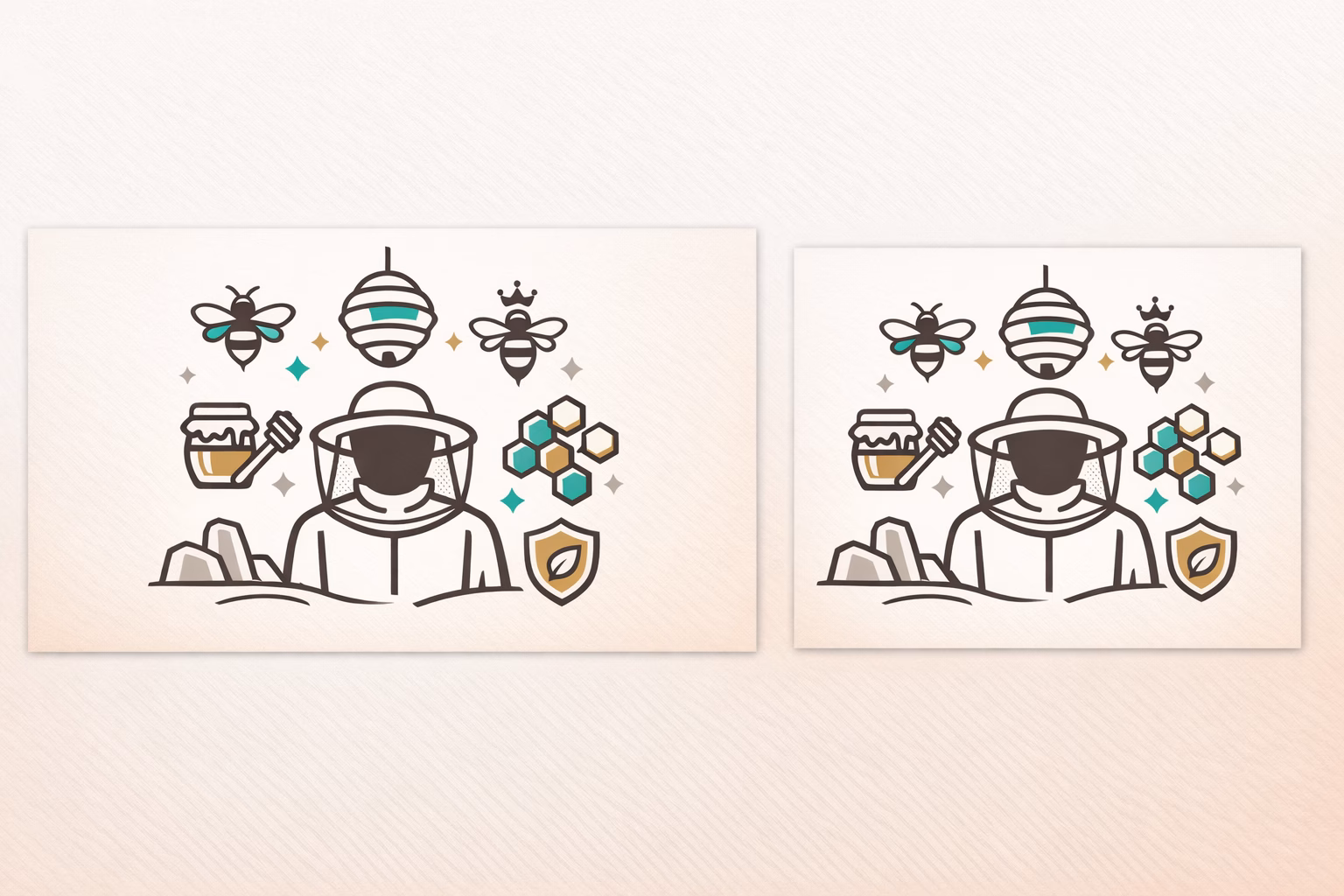 Illustration of a beekeeper with bees, honey, and honeycombs, exploring where do bees build hives.