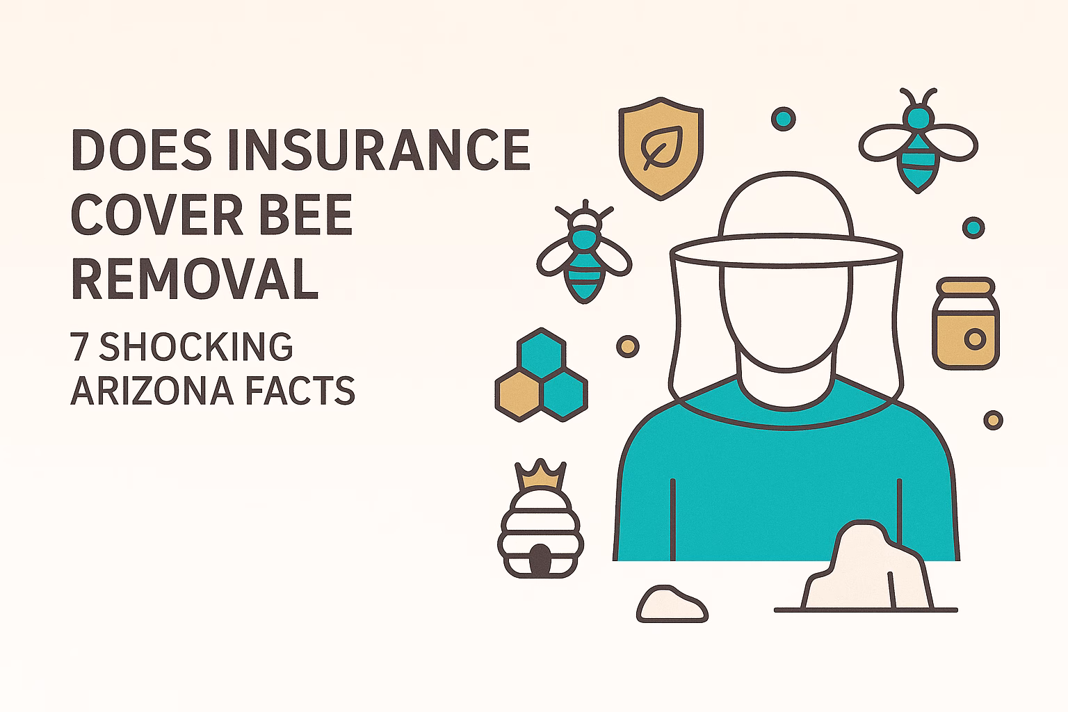 Graphic showing a person with bees, honey, and text: 'Does insurance cover bee removal? 7 shocking Arizona facts.'