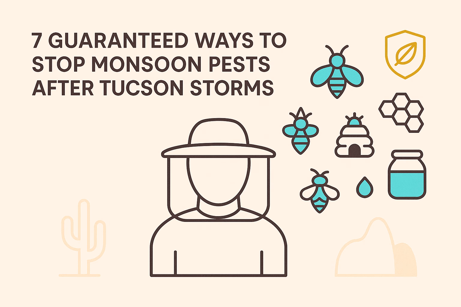 7 ways to stop monsoon pests after Tucson storms; features bees, honey, and a person in protective gear.